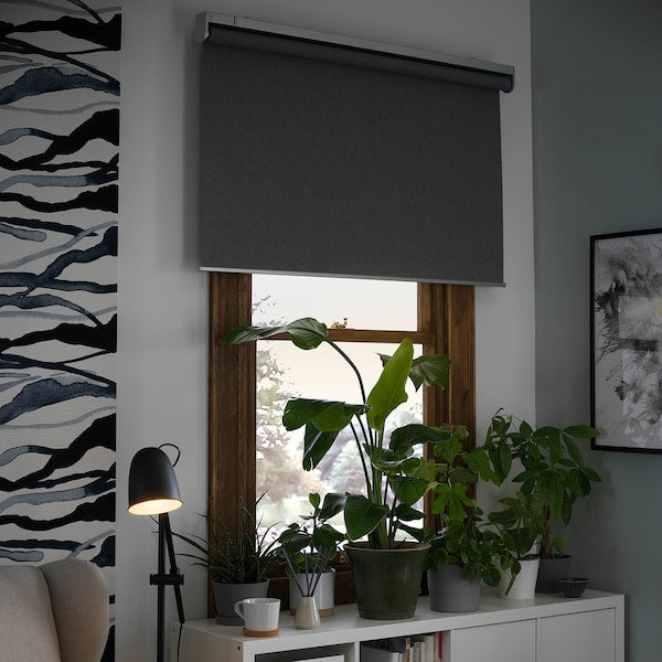 FYRTUR Blackout roller curtain - wireless/grey battery 80x195 cm