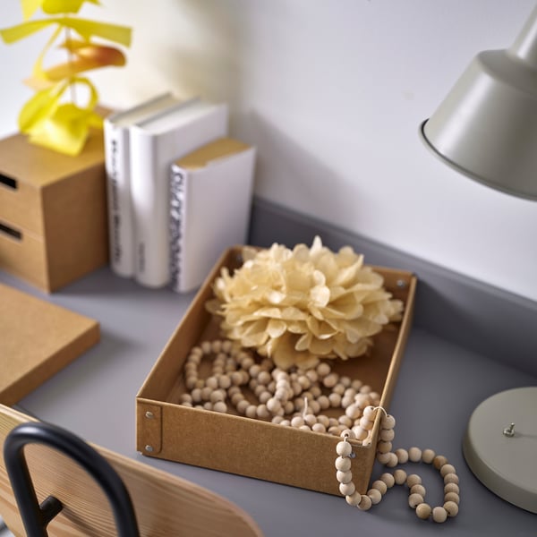 GÄRDESGÅRD storage box with lid, natural, 25x35x8 cm