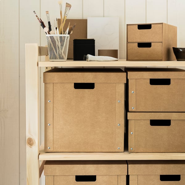 GÄRDESGÅRD storage box with lid, natural, 32x35x31 cm