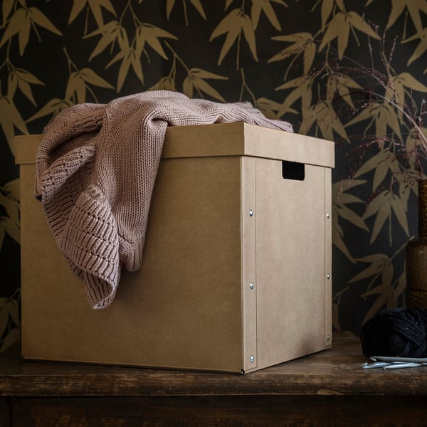 GÄRDESGÅRD storage box with lid, natural, 32x35x31 cm
