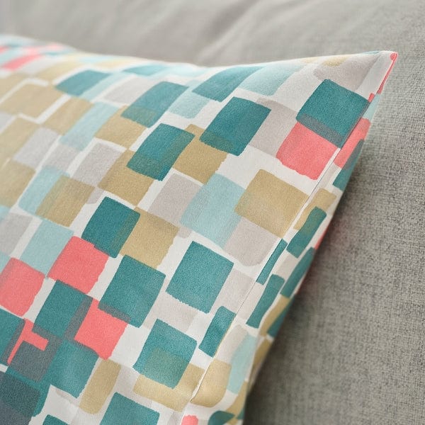 Ikea GAFFELBRÄKEN - Cushion cover, white/dark grey-turquoise,65x65 cm