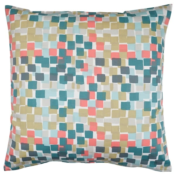 Ikea GAFFELBRÄKEN - Cushion cover, white/dark grey-turquoise,65x65 cm