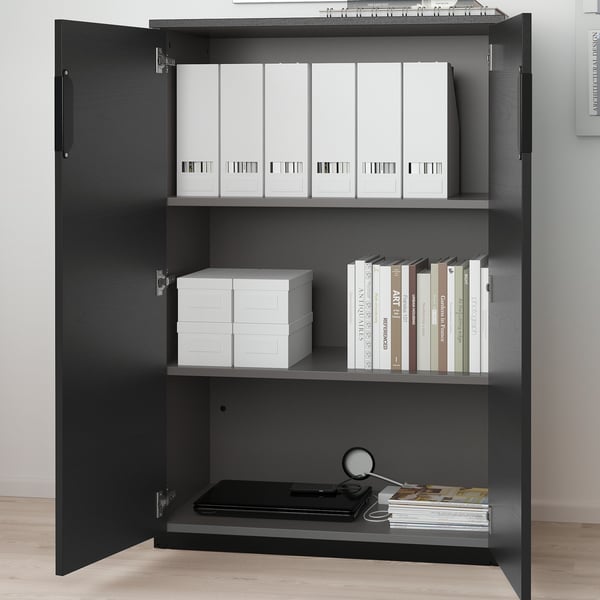 GALANT cabinet with doors, black stained ash veneer, 80x120 cm