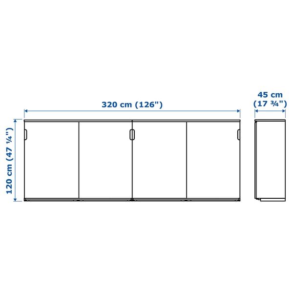 GALANT - Storage combination w sliding doors, black stained ash veneer, 320x120 cm