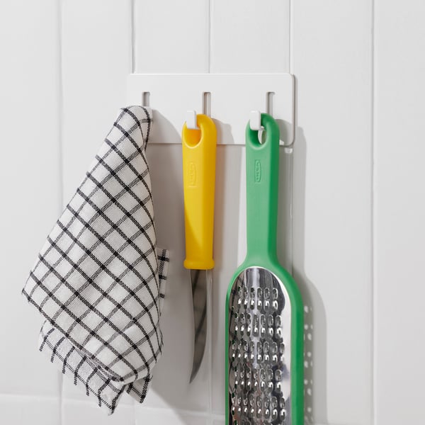 GALTBOX rack with 3 hooks, self-adhesive/white, 16x5x2 cm