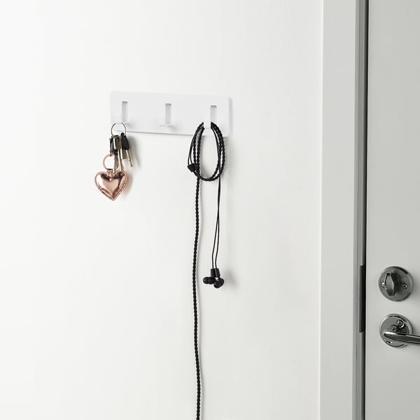 GALTBOX rack with 3 hooks, self-adhesive/white, 16x5x2 cm