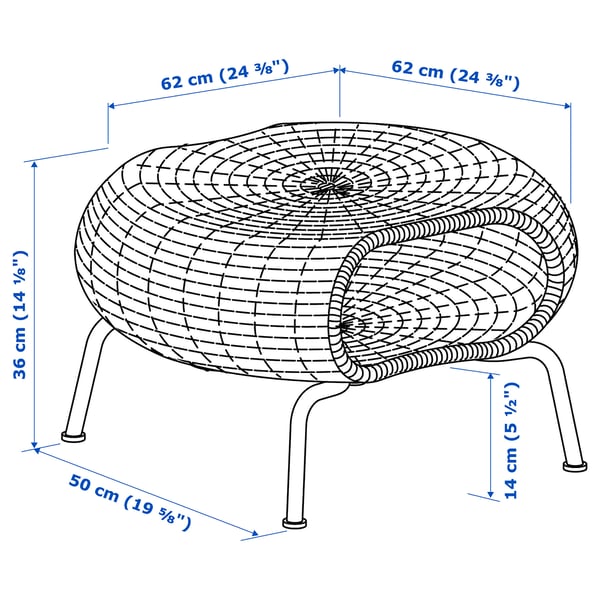 GAMLEHULT footstool with storage, rattan/anthracite, 62 cm