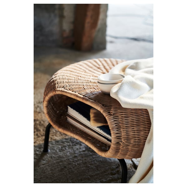 GAMLEHULT footstool with storage, rattan/anthracite, 62 cm