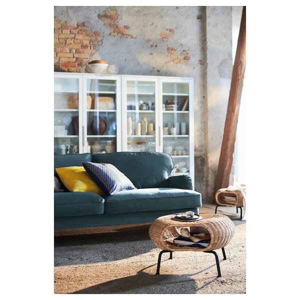 GAMLEHULT footstool with storage, rattan/anthracite, 62 cm