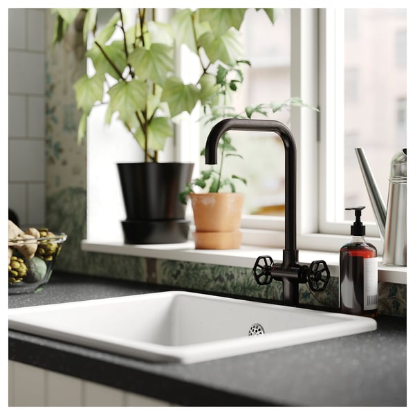 GAMLESJÖN Double Control Sink Mixer - Brushed Black Metal