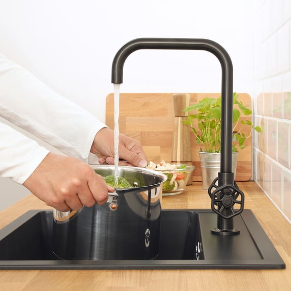 GAMLESJÖN Double Control Sink Mixer - Brushed Black Metal