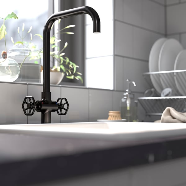 GAMLESJÖN Double Control Sink Mixer - Brushed Black Metal