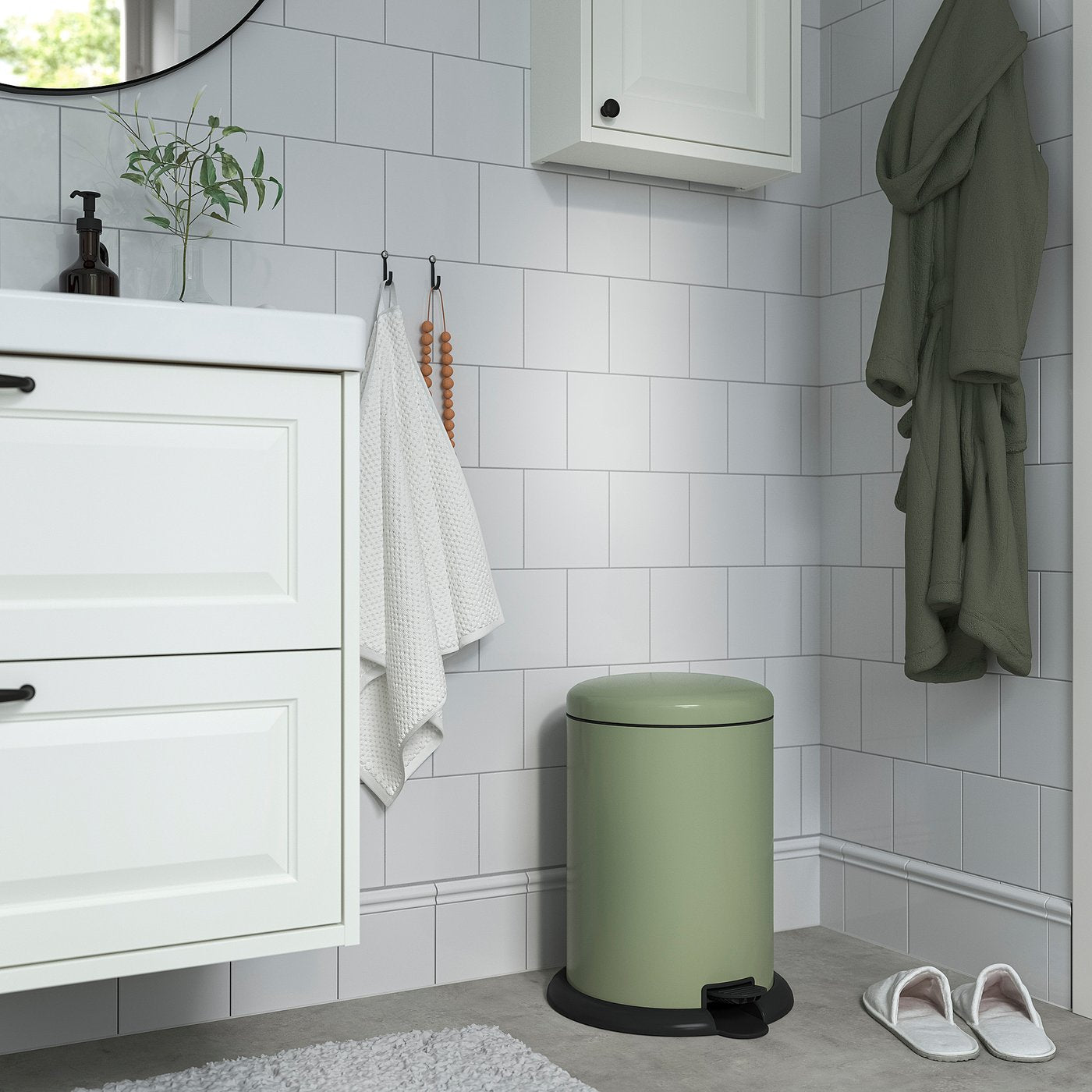 GÅNGSKYFFEL pedal bin, grey-green, 18 l
