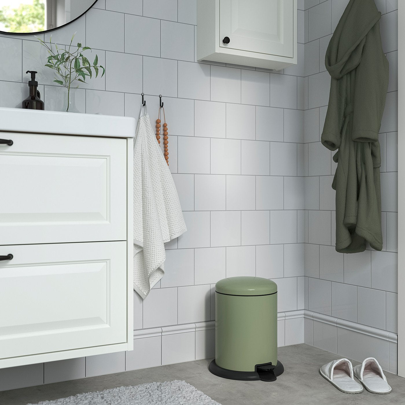 GÅNGSKYFFEL pedal bin, grey-green, 9 l