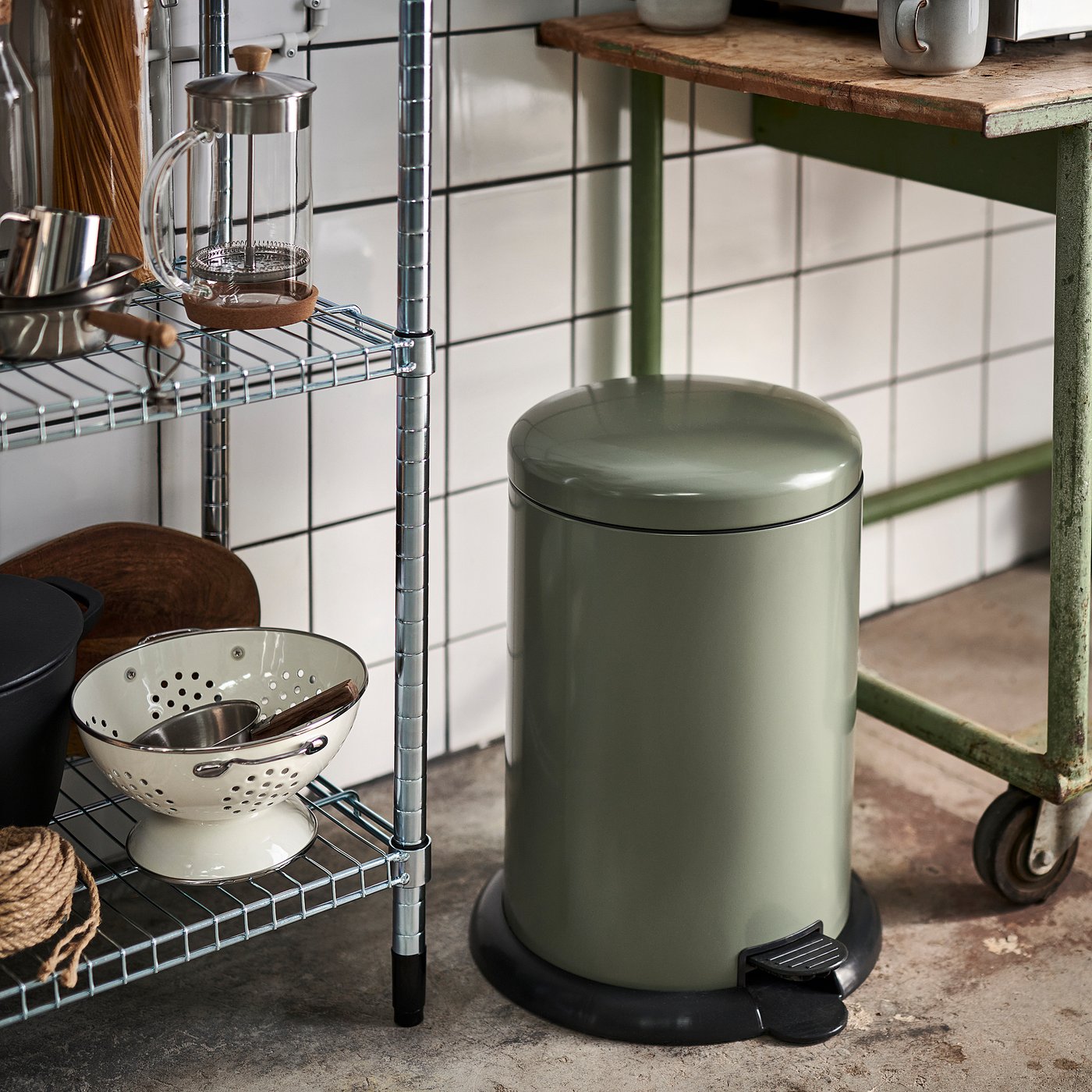 GÅNGSKYFFEL pedal bin, grey-green, 18 l