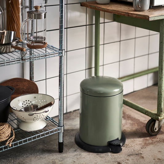 GÅNGSKYFFEL pedal bin, grey-green, 9 l