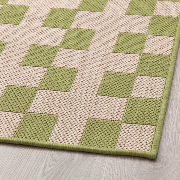 GÅNGSTIG kitchen mat, flatwoven green/off-white, 45x120 cm