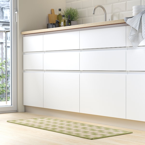 GÅNGSTIG - Kitchen carpet, flatweave green/dirty white,45x120 cm