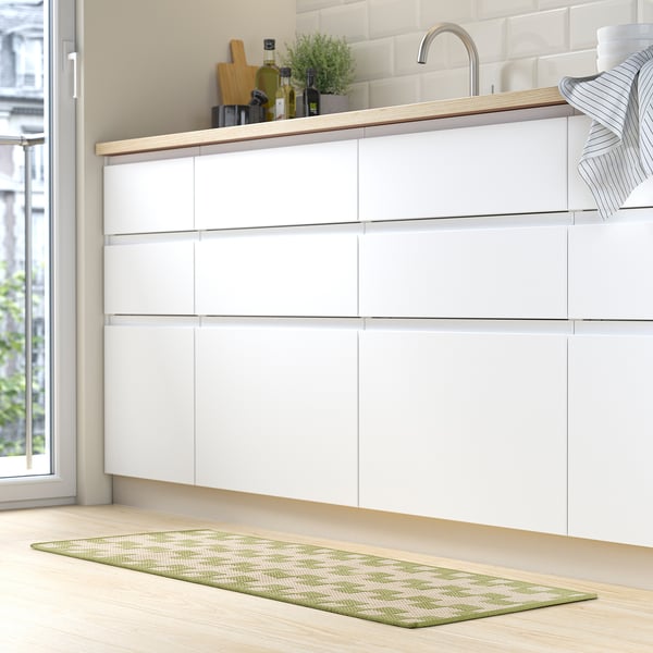 GÅNGSTIG kitchen mat, flatwoven green/off-white, 45x120 cm