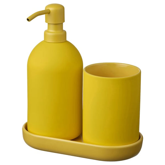 GANSJÖN - Bath set, 3 pieces, canary yellow