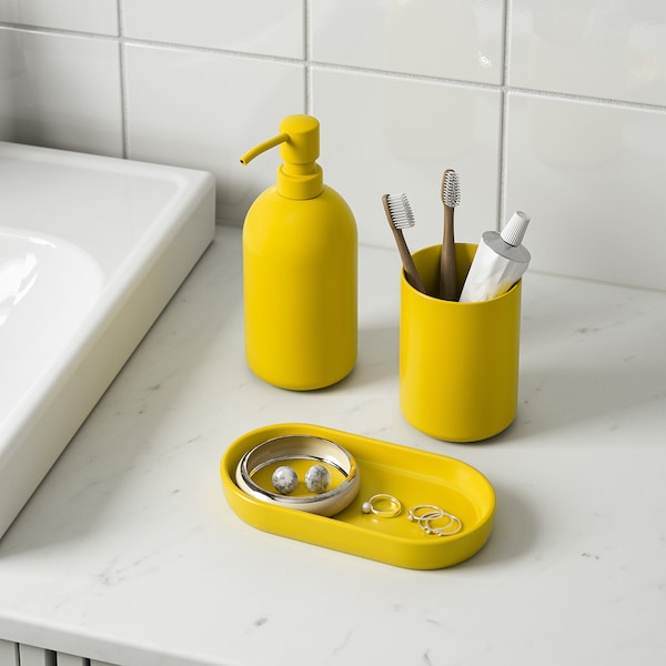 GANSJÖN - Bath set, 3 pieces, canary yellow