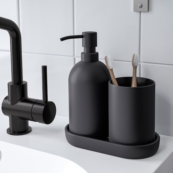 GANSJÖN - 3-piece bathroom set, black