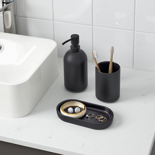 GANSJÖN - 3-piece bathroom set, black