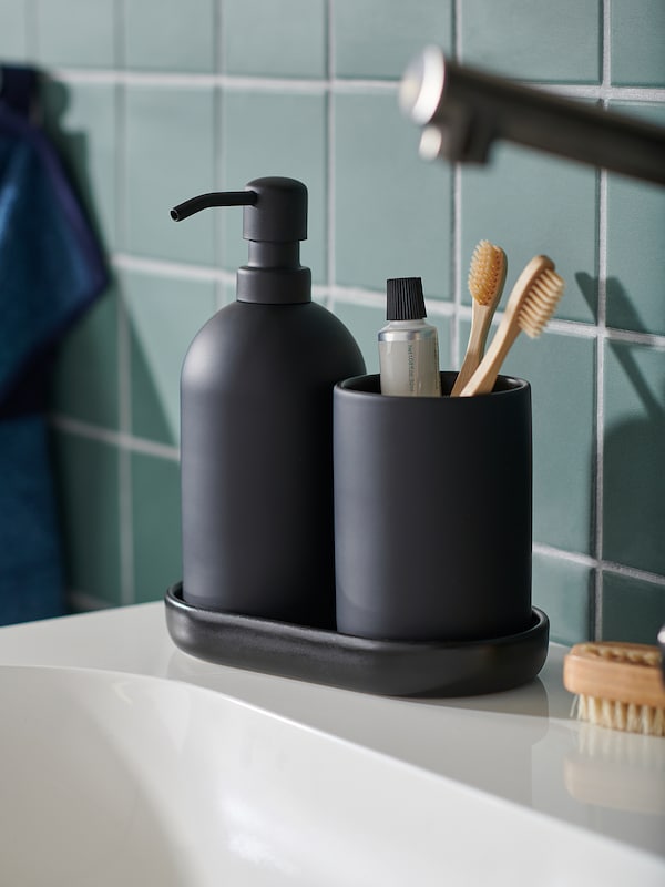 GANSJÖN - 3-piece bathroom set, black