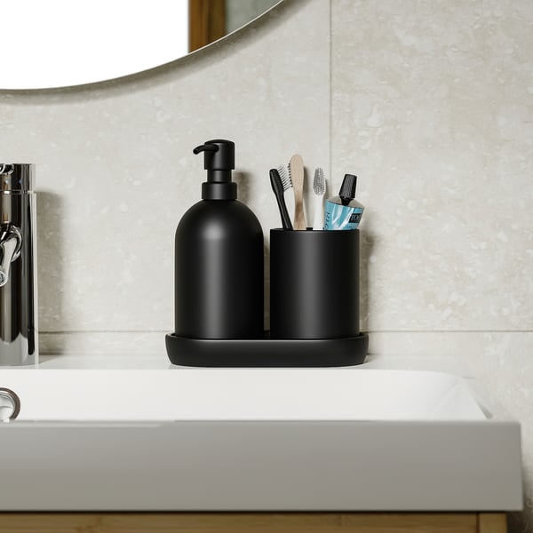 GANSJÖN 3-piece bathroom set, black