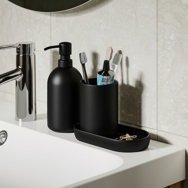 GANSJÖN 3-piece bathroom set, black