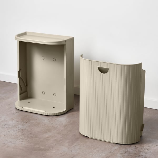 GÅRDSBUTIK bin with lid, grey-beige, 21 l