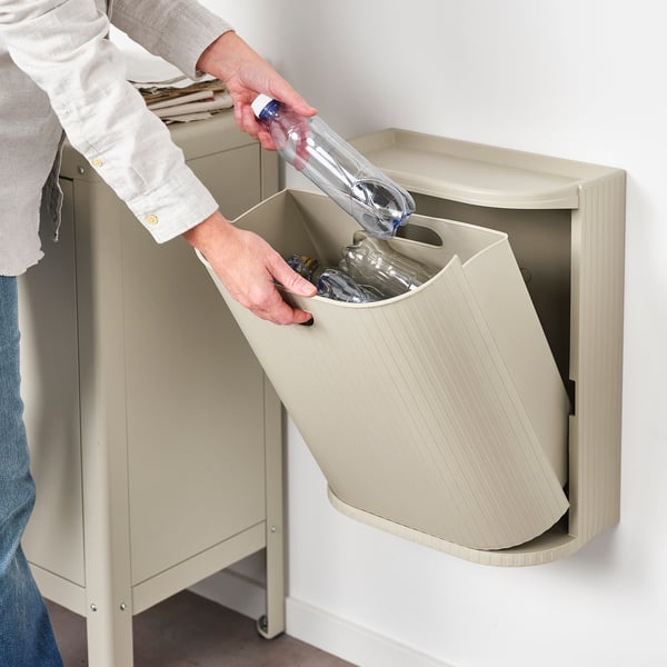 GÅRDSBUTIK bin with lid, grey-beige, 21 l