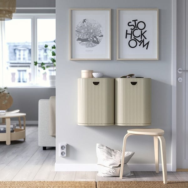 Ikea GÅRDSBUTIK - Bin with lid, grey-beige, 21 l