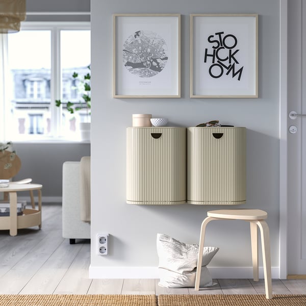 GÅRDSBUTIK bin with lid, grey-beige, 21 l