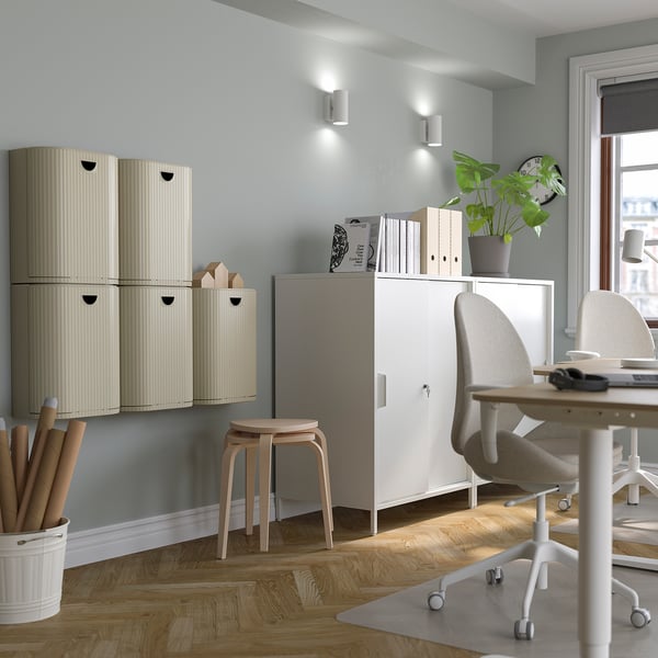 GÅRDSBUTIK bin with lid, grey-beige, 21 l