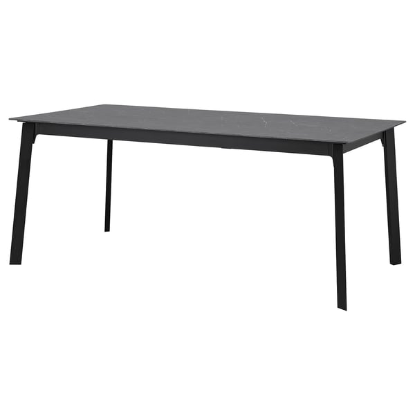 GILLANDA extendable table, black/marble effect black, 180/240x100 cm