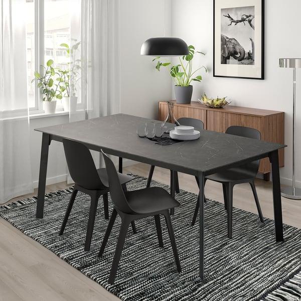 GILLANDA extendable table, black/marble effect black, 180/240x100 cm