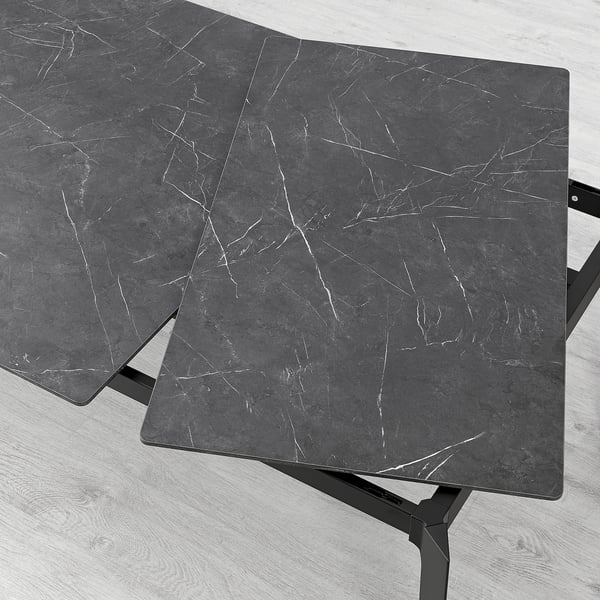 GILLANDA extendable table, black/marble effect black, 180/240x100 cm