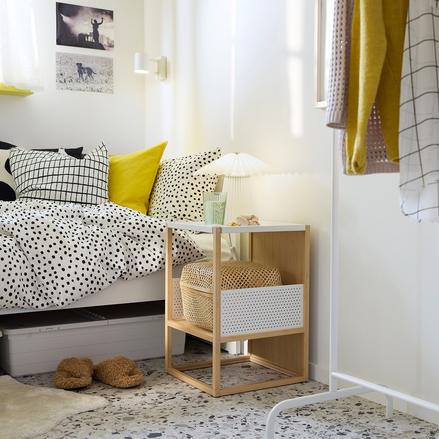 GILLERSBERG bedside table, bamboo/white, 38.5x56x38.5 cm