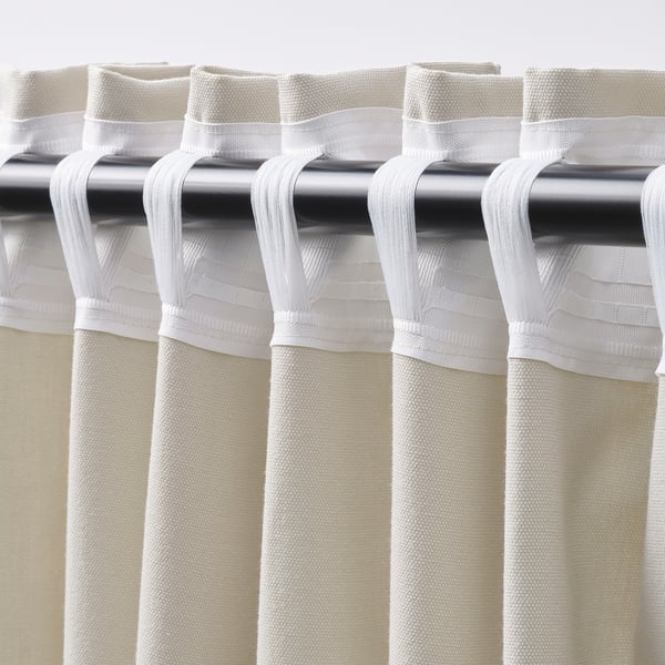 GINSTMOTT curtains, 1 pair, beige/with heading tape, 145x300 cm