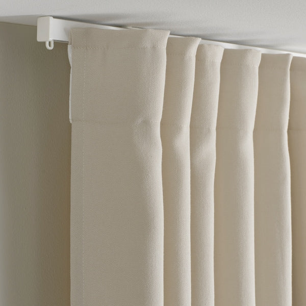 GINSTMOTT curtains, 1 pair, beige/with heading tape, 145x300 cm