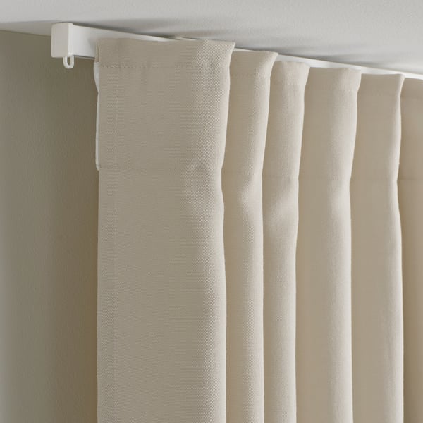 GINSTMOTT curtains, 1 pair, beige/with heading tape, 145x300 cm