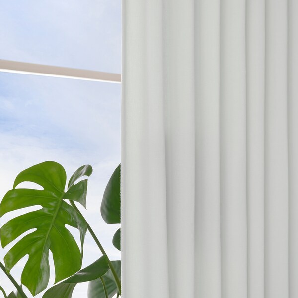 GINSTMOTT curtains, 1 pair, white/with heading tape, 145x300 cm