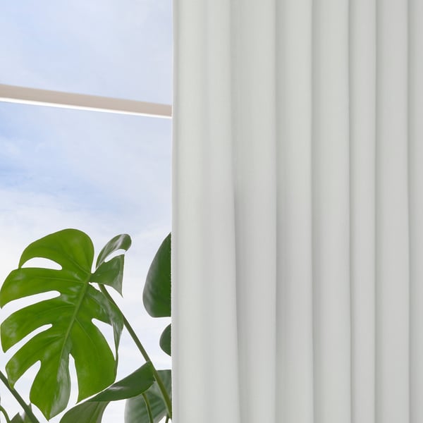 GINSTMOTT curtains, 1 pair, white/with heading tape, 145x300 cm