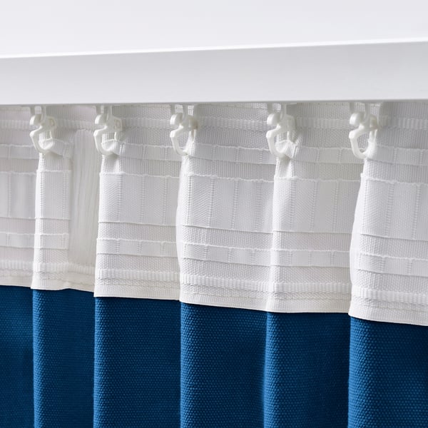GINSTMOTT curtains, 1 pair, dark blue/with heading tape, 145x300 cm