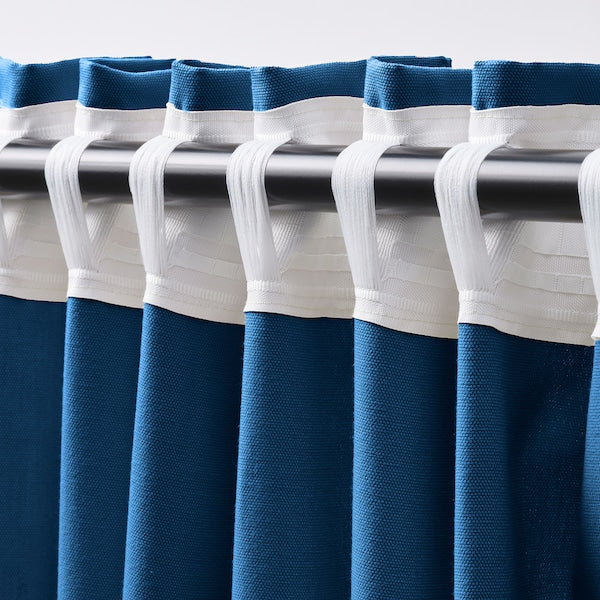 GINSTMOTT curtains, 1 pair, dark blue/with heading tape, 145x300 cm