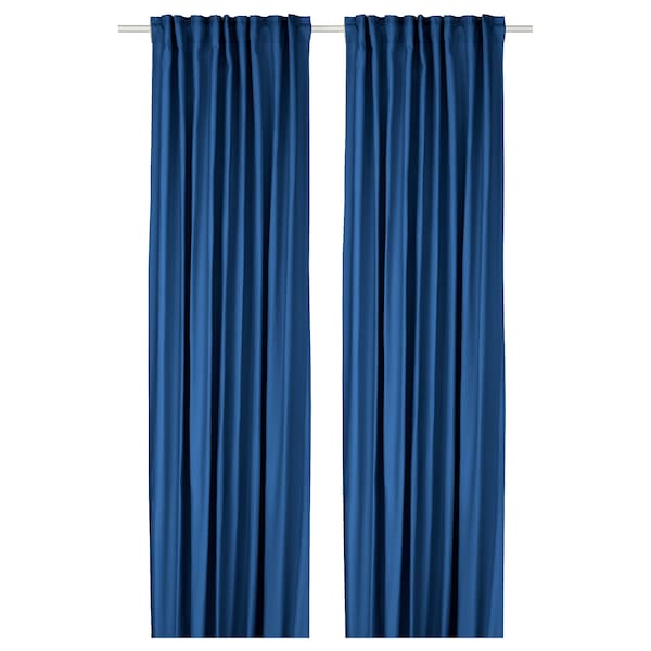 GINSTMOTT curtains, 1 pair, dark blue/with heading tape, 145x300 cm