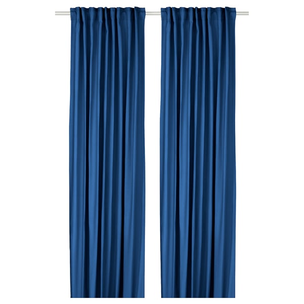 GINSTMOTT curtains, 1 pair, dark blue/with heading tape, 145x300 cm