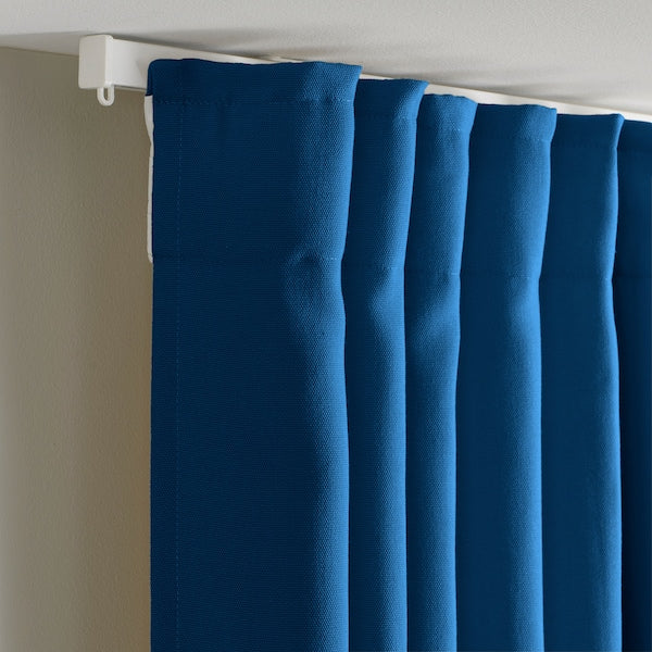 GINSTMOTT curtains, 1 pair, dark blue/with heading tape, 145x300 cm