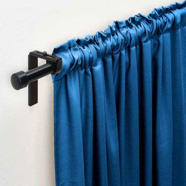 GINSTMOTT curtains, 1 pair, dark blue/with heading tape, 145x300 cm